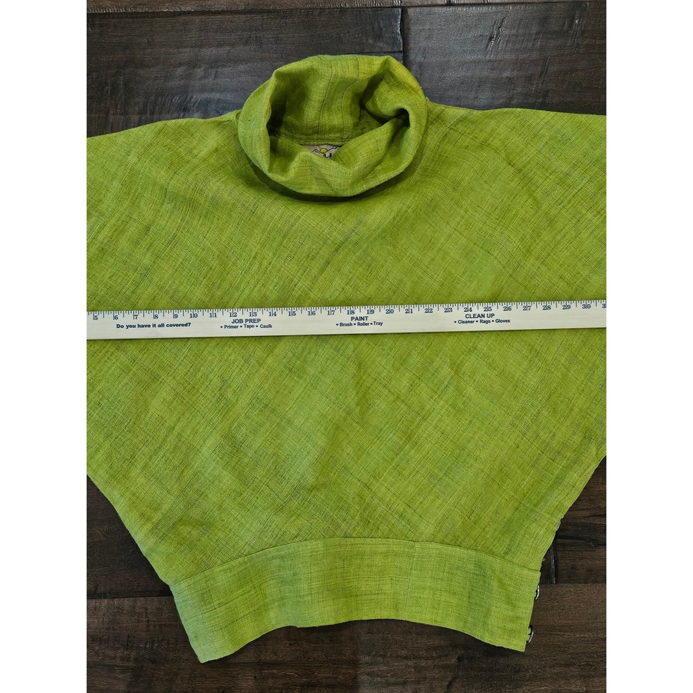 RARE Boho Dancing Ladies Lime Green 100% Hemp Cowl Neck Coin Buttons M - Picture 4 of 13